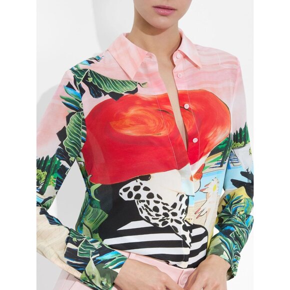 Alice + Olivia Willa Palm Beach Silk Blouse Medium NWT $350 - Picture 4 of 13